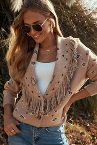 Paisley Printed Cardigan With Fringe Collar