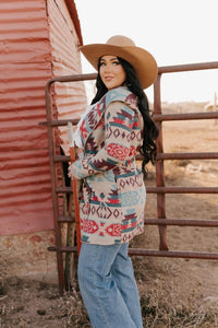 Ladies Long Aztec Western Open Coat With Hood