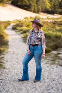 The dobby stripe snap blouse