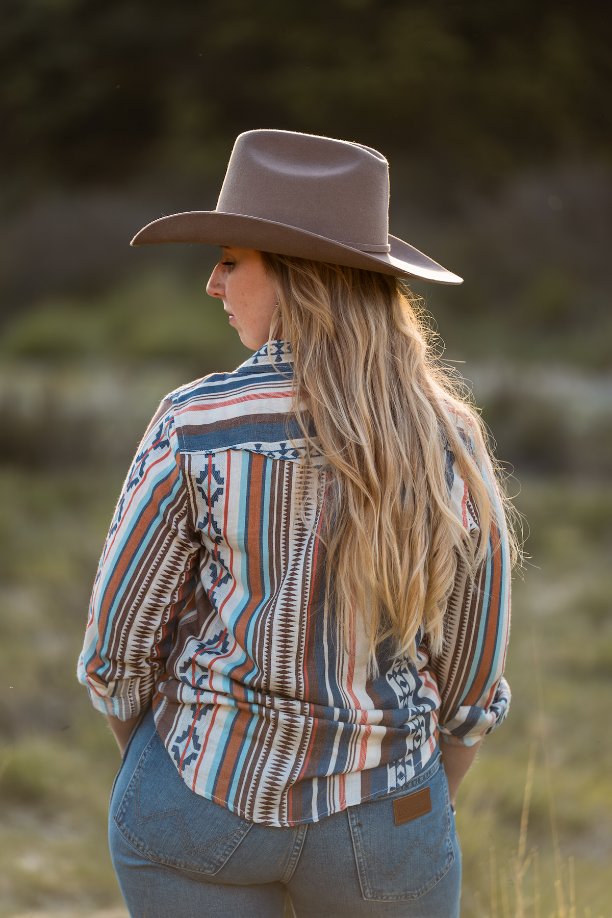 The dobby stripe snap blouse