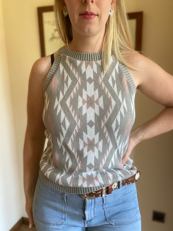 Geweven top met western print in neutrale kleuren – Elegante top met subtiel patroon, perfect voor elke gelegenheid