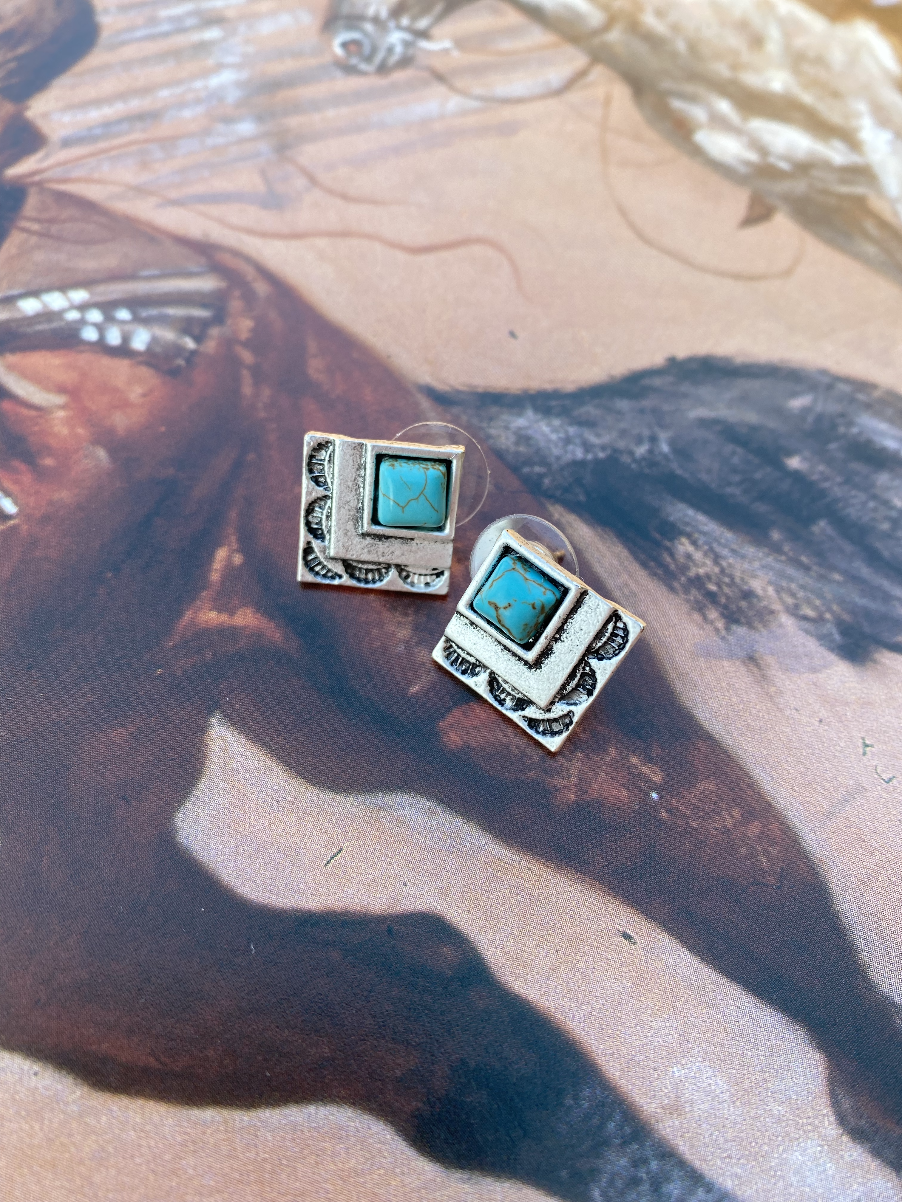 FAUX Turquoise square earrings