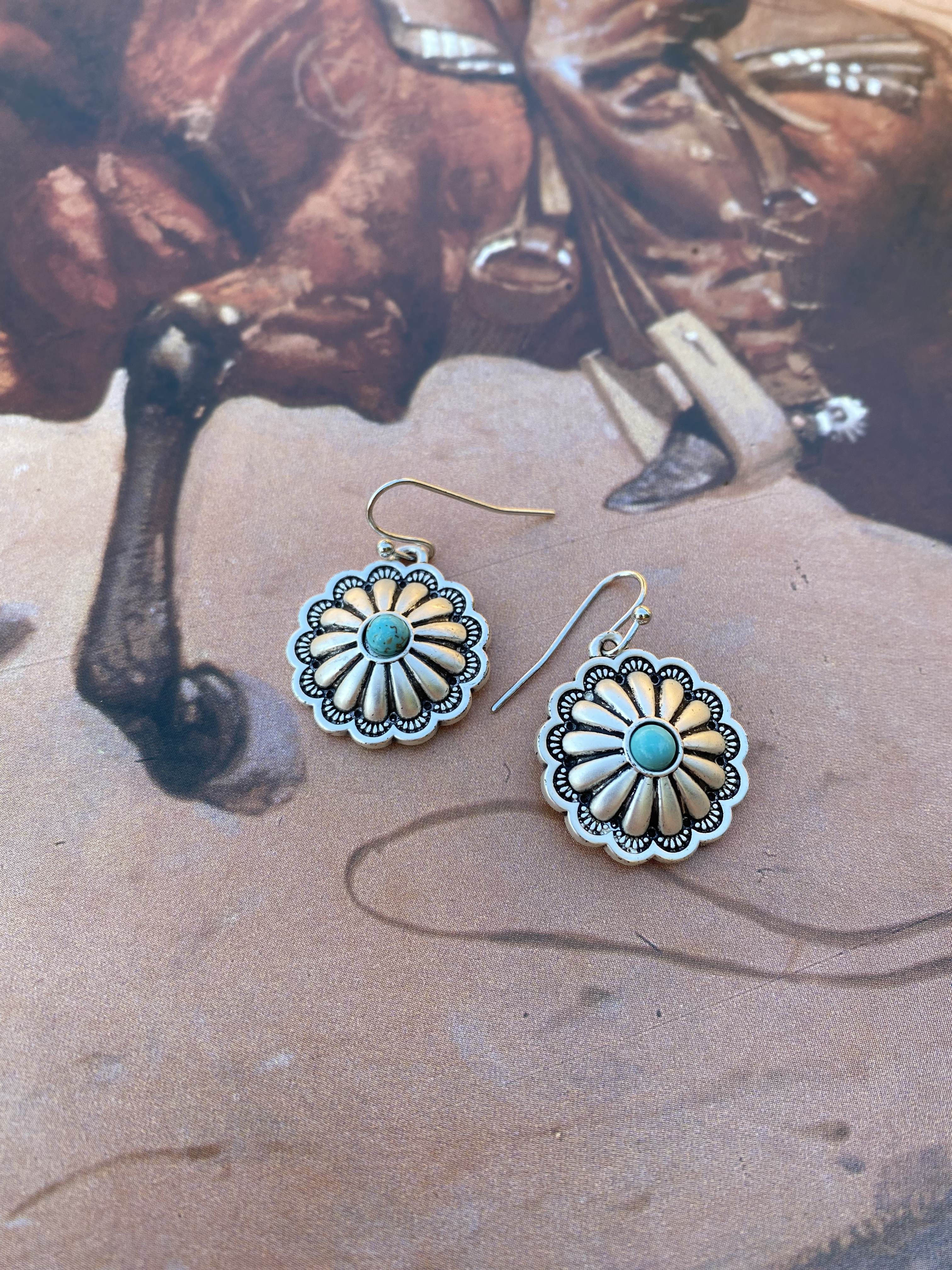 FAUX Turquoise round hanging earrings