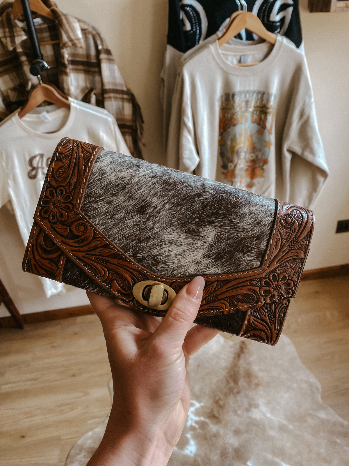 Tooled Cowhide Purse