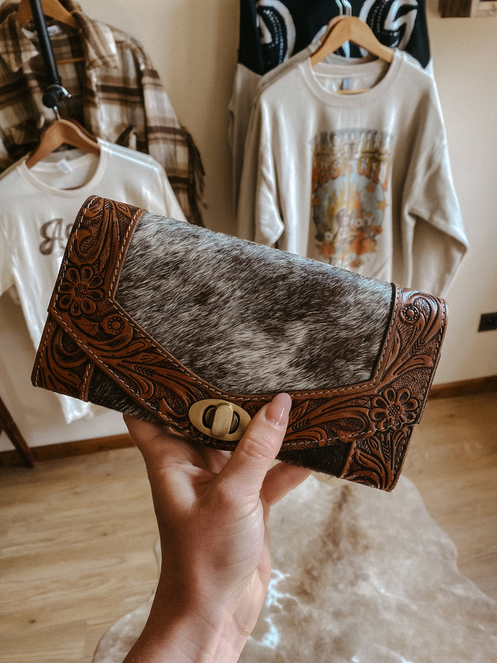 Tooled Cowhide Purse